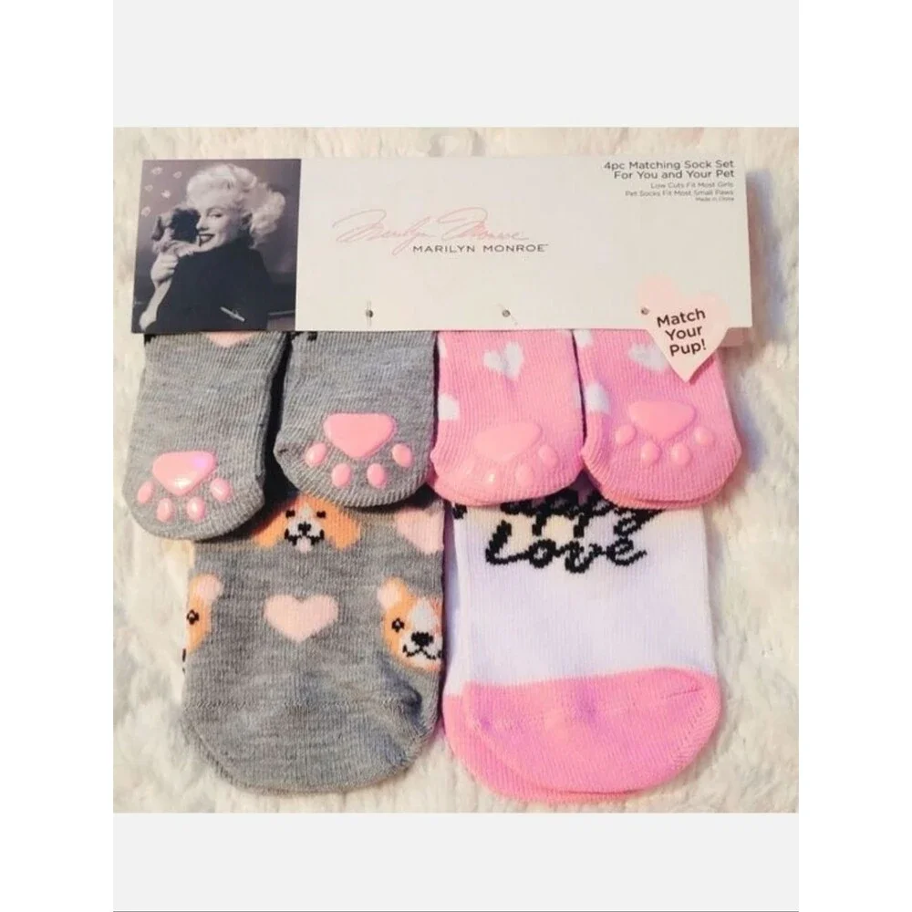 Marilyn Monroe 2 Pair Sock Set for a Girl & Her Pet OSFM Low Cut Puppy Love New